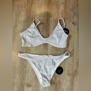 Lulu’s Silver Shimmer Bikini Set Unlined Top and Bottom NWT SZ L